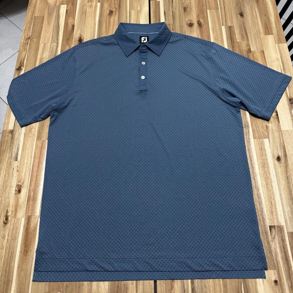 Footjoy Polo Shirt Mens XL Blue Diamond Dot Print Performance Golf Stretch FJ
